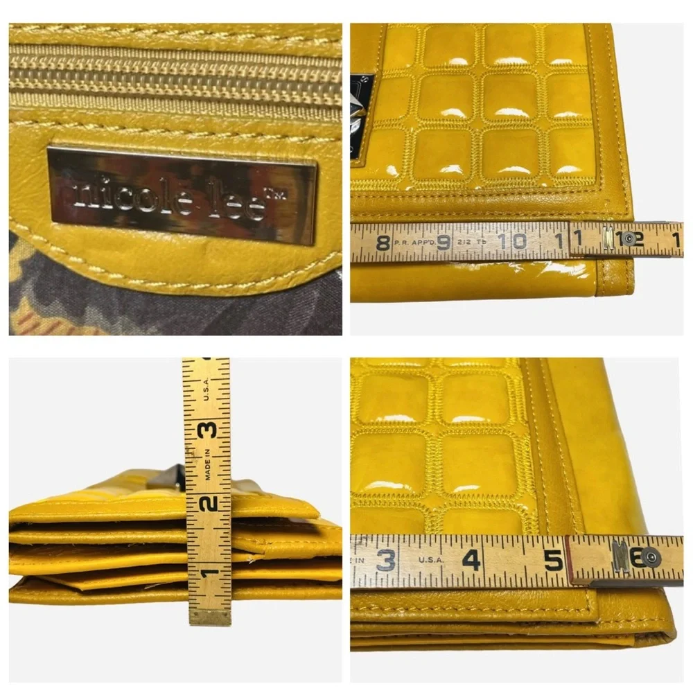 Vintage Nicole Lee Yellow Patent Faux Leather Clutch‎ Silver Turn Buckle Quilted
